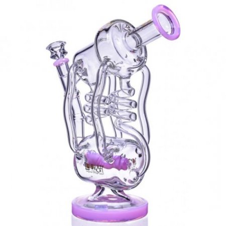 Her Majesty's Lookah 11" Inline to Dual Coil Perc 4-Arm Recycler Bong American Pink New