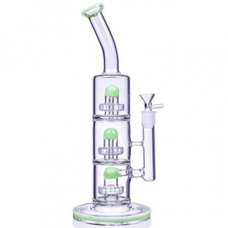 The Defender 14" Triple Inline Showerhead Bong American Green New