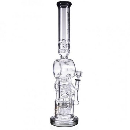 Smokenator Lookah Platinum Design Series Bong 20" Platinum Donut Recycler Bong With Spiral Percs Black Ice New