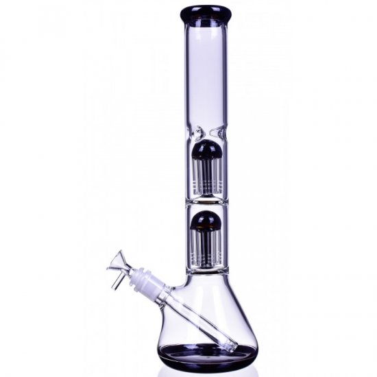 17\" Double Tree Perc 16 Arm Bong with Down Stem and Matching Bowl Black New
