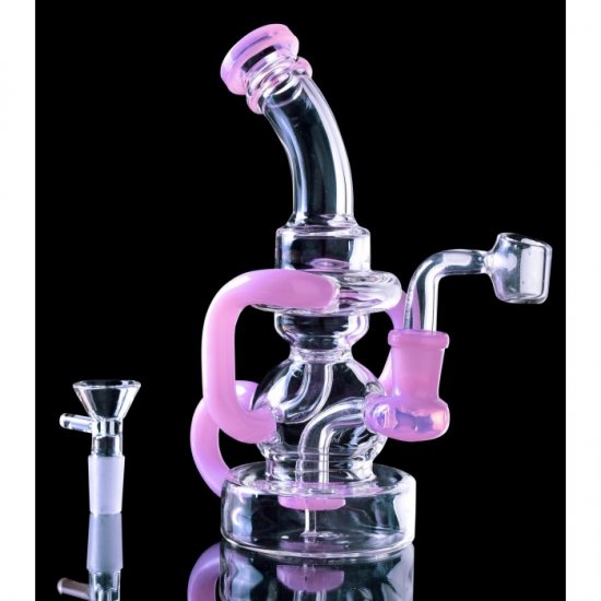 8\" 3 Arm Mini Recycler Dab Rig 14mm Male Bowl and Banger Pink New