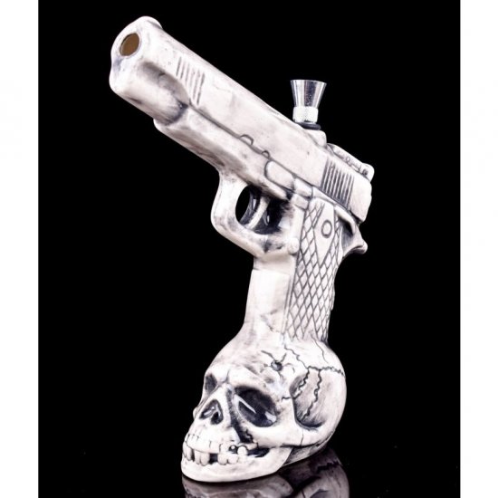 John Wick\'s Pistol 9\" Skull Face Ceramic Bubbler New