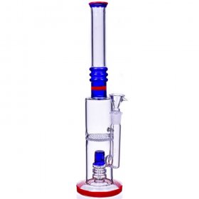 The America 16" Dual Perc Cylinder Base Bong Blueish Red New