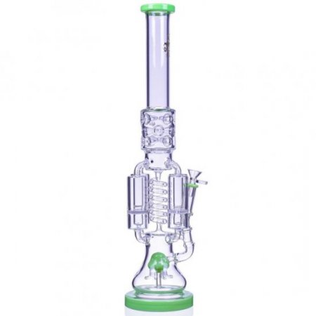 Chamber's of Secrets SMOQ Glass 22" Quad Honeycomb to Sprinkler Perc Bong Green New