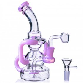 8" 3 Arm Mini Recycler Dab Rig 14mm Male Bowl and Banger Pink New