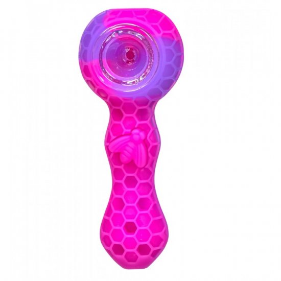 Stratus - 4\" Silicone Hand Pipe With Honey Comb Design - Pinkish Purple New