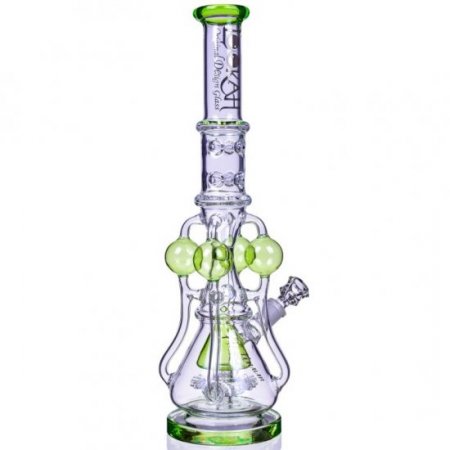 The Amazonian Trophy LOOKAH PLATINUM SERIES 19" SMOKING BONG WITH 4 CIRCULAR CHAMBER RECYCLER AND SPRINKLER MUSHROOM PERC Clear Green New