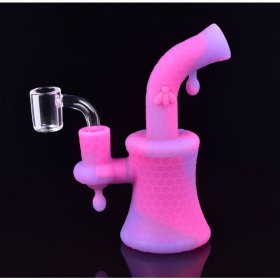 8" Glow In The Dark Bee On The Silicone Bong With 14mm Banger Pinkish Purple New