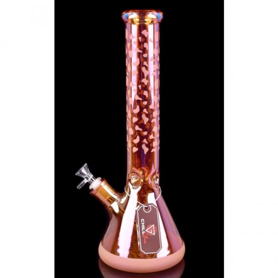 The Golder Chill Glass 15\" Electro Plated Etched Beaker Base Bong Golden New