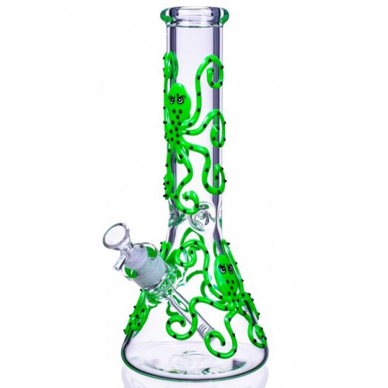 Smokey Octopus 13\" Glow In The Dark Beaker Bong Green New