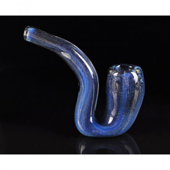 5\" Fritted Striped Sherlock Glass Hand Pipe Fumed - Aqua Blue New