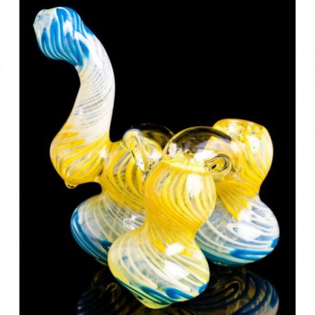 Smoke Triplets 8" Triple Chamber Golden Fumed Side By Side Bubbler New