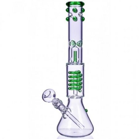 Nucleus 14" Inline to Coil Perc Beaker Bong Green New