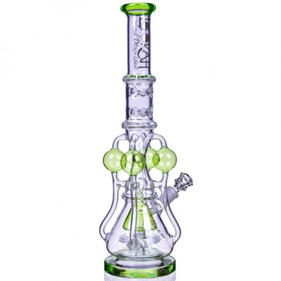 The Amazonian Trophy LOOKAH PLATINUM SERIES 19\" SMOKING BONG WITH 4 CIRCULAR CHAMBER RECYCLER AND SPRINKLER MUSHROOM PERC Clear Green New