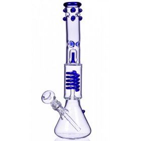 14" Coil Bong With Beaker Bottom Water Pipe Marble Accents Blue New