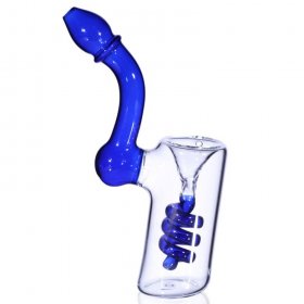 7" Glass Coiled Bubbler With Curved Mouth End Blue New
