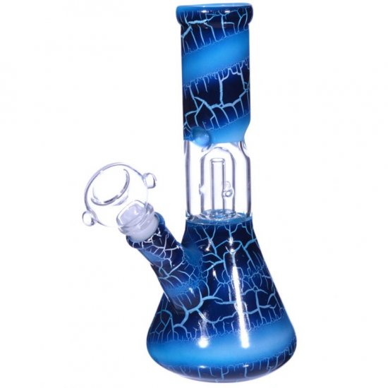 8\" Deep Crackle Percolator With Down Stem And Dry Herb Bowl - Blue New