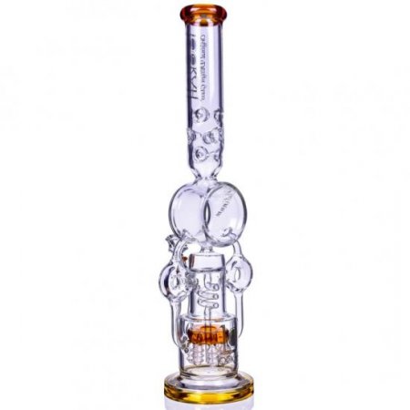 SMOKENATOR LOOKAH PLATINUM DESIGN SERIES BONG 20" PLATINUM DONUT RECYCLER BONG WITH SPIRAL PERCS Amber New