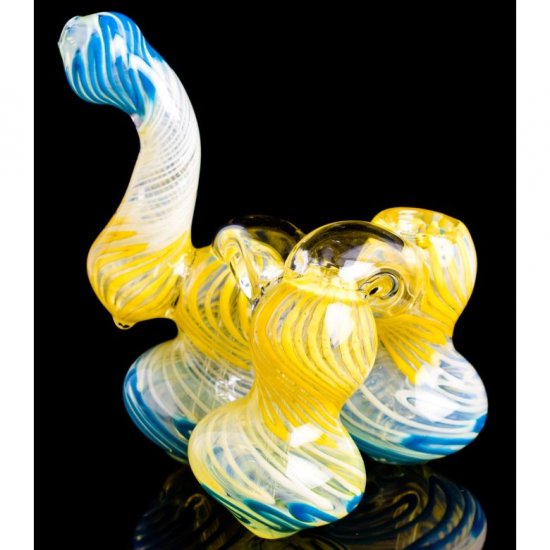 Smoke Triplets 8\" Triple Chamber Golden Fumed Side By Side Bubbler New