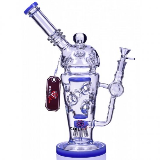 SmokeCup Trophy ChillGlass 13\" Royalty Cone Sprinkler Perc Bong Blue New