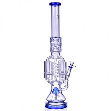 Chamber's of Secrets SMOQ Glass 22" Quad Honeycomb to Sprinkler Perc Bong Blue New