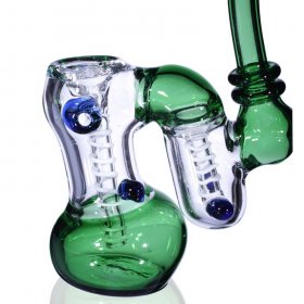 7" Double Chamber Glass Bubbler Green New
