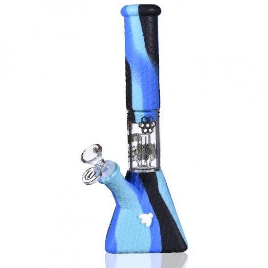 Smoke Pyramid 11\" Stratus Pyramid Blue Silicone bong with 19mm down stem and 14mm bowl New