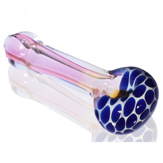 4\" Cheetah Bowl Fumed Glass Pipe - Blue Spotted New