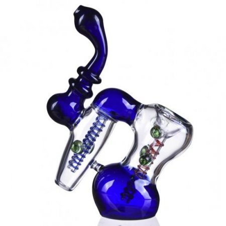 7" Double Chamber Glass Bubbler Blue New