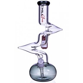 Chill Glass 15" Double Zong Bong w/ Down Stem and 14mm Dry Bowl Ash Black New