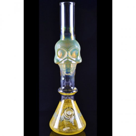 16\" Skull Glass Bong Water Pipe Golden Fumed New