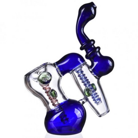 7" Double Chamber Glass Bubbler Blue New