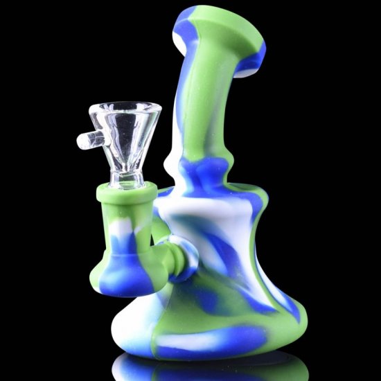 5\" Mini Silicone Bong with 14MM Male glass Bowl with Pancake Handle - Tilted New