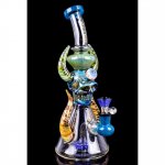 Twin Horned Skull Bong 12" Showerhead Rig Tattoo Glass Aqua New