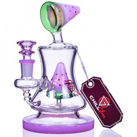 The Watermelon 7" Double Pyramid Funnel Perc Bong Pink New