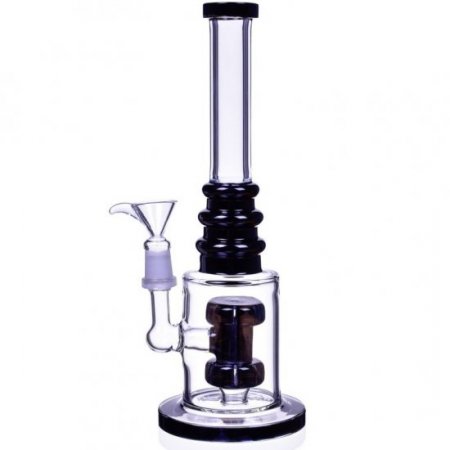 12 Double Hammer to Cake Layered Perc Bong Black New