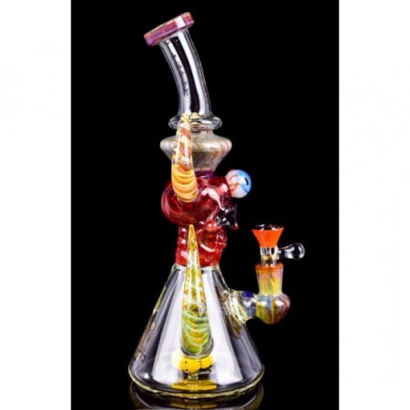 Twin Horned Skull Bong 12" Showerhead Rig Tattoo Glass Red New