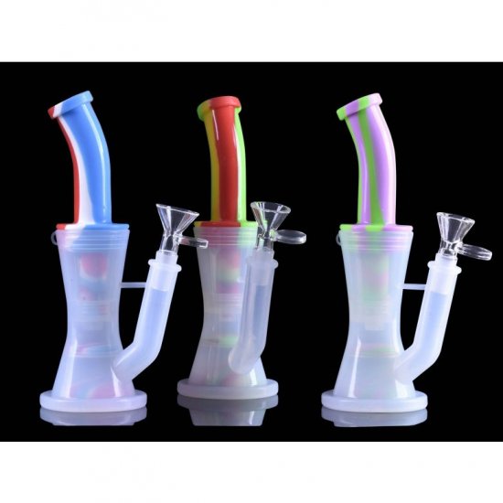 10\" Silicone Bong with Showehead Perc to Honeycomb Perc - Tilted Rasta New
