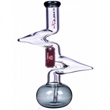 Chill Glass 15" Double Zong Bong w/ Down Stem and 14mm Dry Bowl Ash Black New