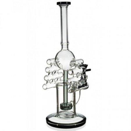 The Invader 12" Ash Black Bong with Deep Well Injection Perc to Dual Ripper Tubes New