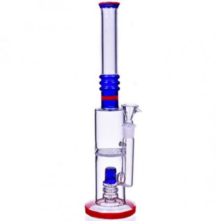 The America 16" Dual Perc Cylinder Base Bong Blueish Red New