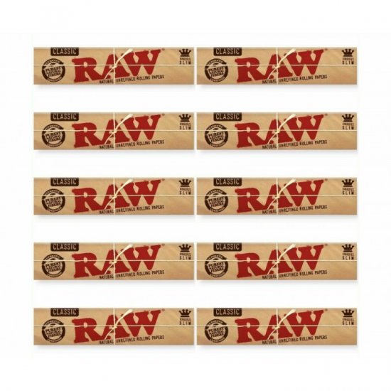 Raw Classic Slim Rolling Paper King Size 10 Pack New