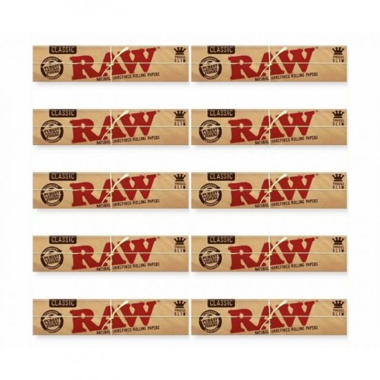 Raw Classic Slim Rolling Paper King Size 10 Pack New