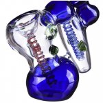 7" Double Chamber Glass Bubbler Blue New