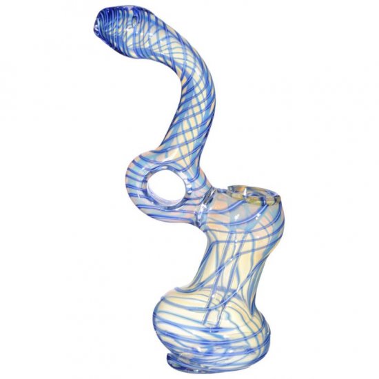 7\" Swirled Sliver Fumed Bubbler Blueish tinted Looped New