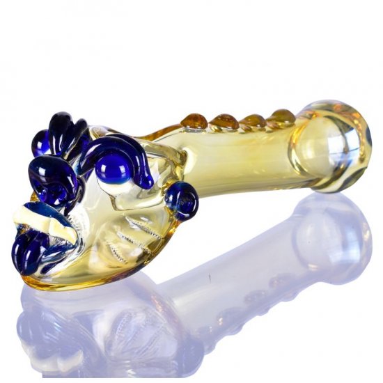 6\" Bulldog Head Animal Hand Pipe - Golden Fumed - Blue New