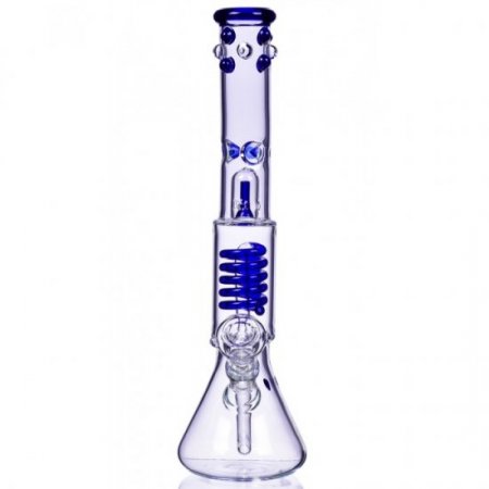 14" Coil Bong With Beaker Bottom Water Pipe Marble Accents Blue New