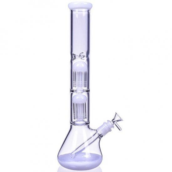 17\" Double Tree Perc 16 Arm Bong with Down Stem and Matching Bowl White New