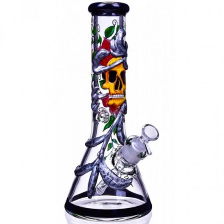 Sugar Skull 13" Artistic Work Thick Beaker Base Bong New