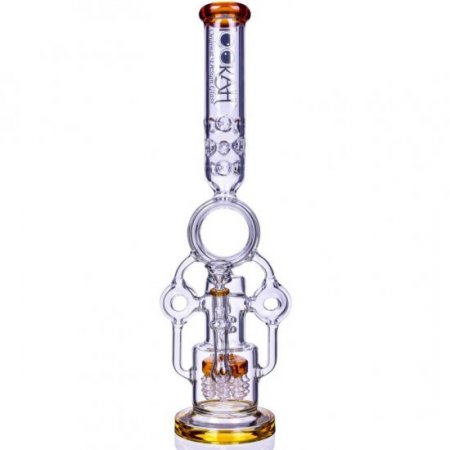 SMOKENATOR LOOKAH PLATINUM DESIGN SERIES BONG 20" PLATINUM DONUT RECYCLER BONG WITH SPIRAL PERCS Amber New